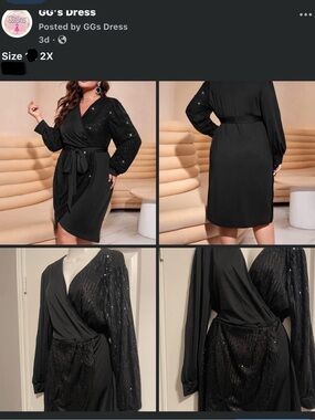 Black Sequin Wrap Dress
